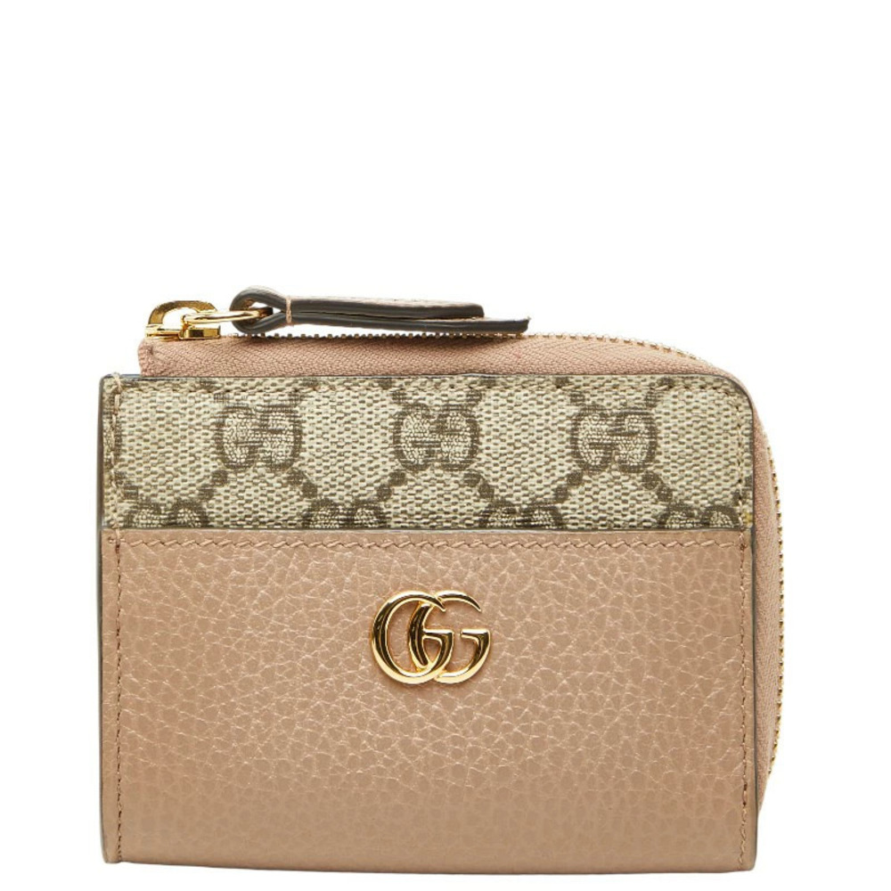 Gucci GG Supreme Marmont zipper bi fold wallet Beige Leather